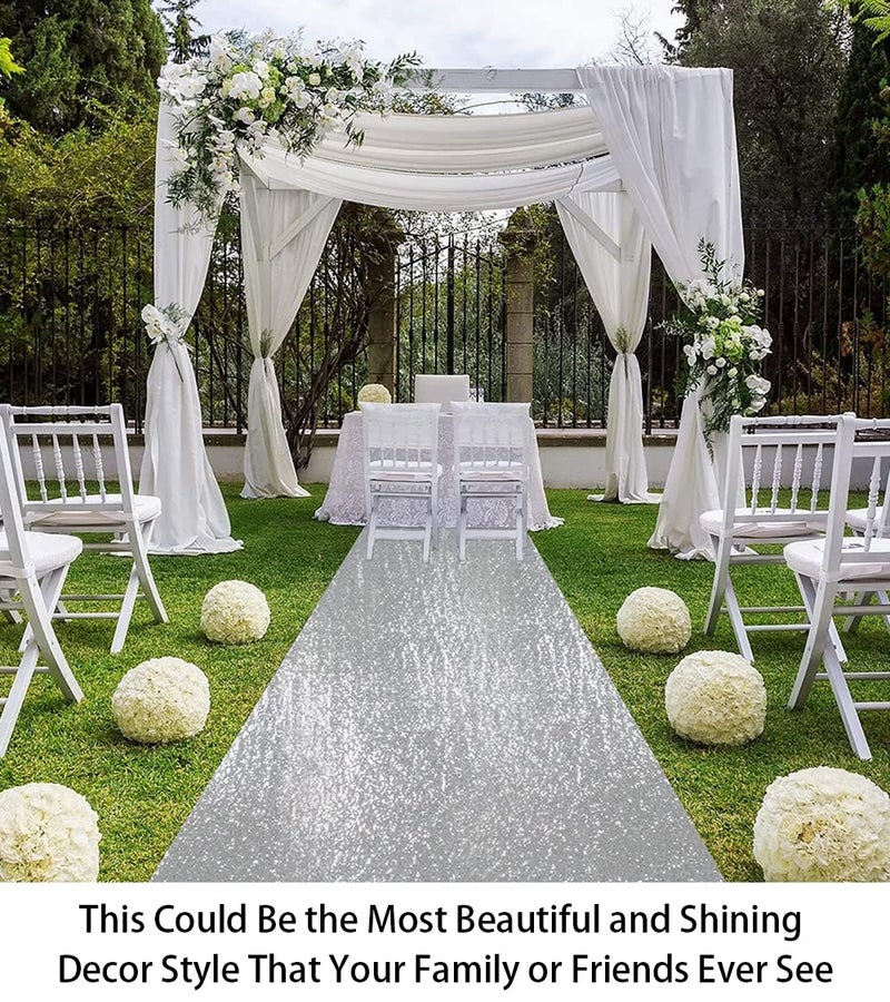 ShiDianYi Wedding Carpet Aisle Runner Silver 15FTX3FT Sequin-Aisle-Runner Bridal Walkway Glitter Rug Hallway Aisle Runners for Weddings Indoor Outdoor Floor Runner for Party - Image 5